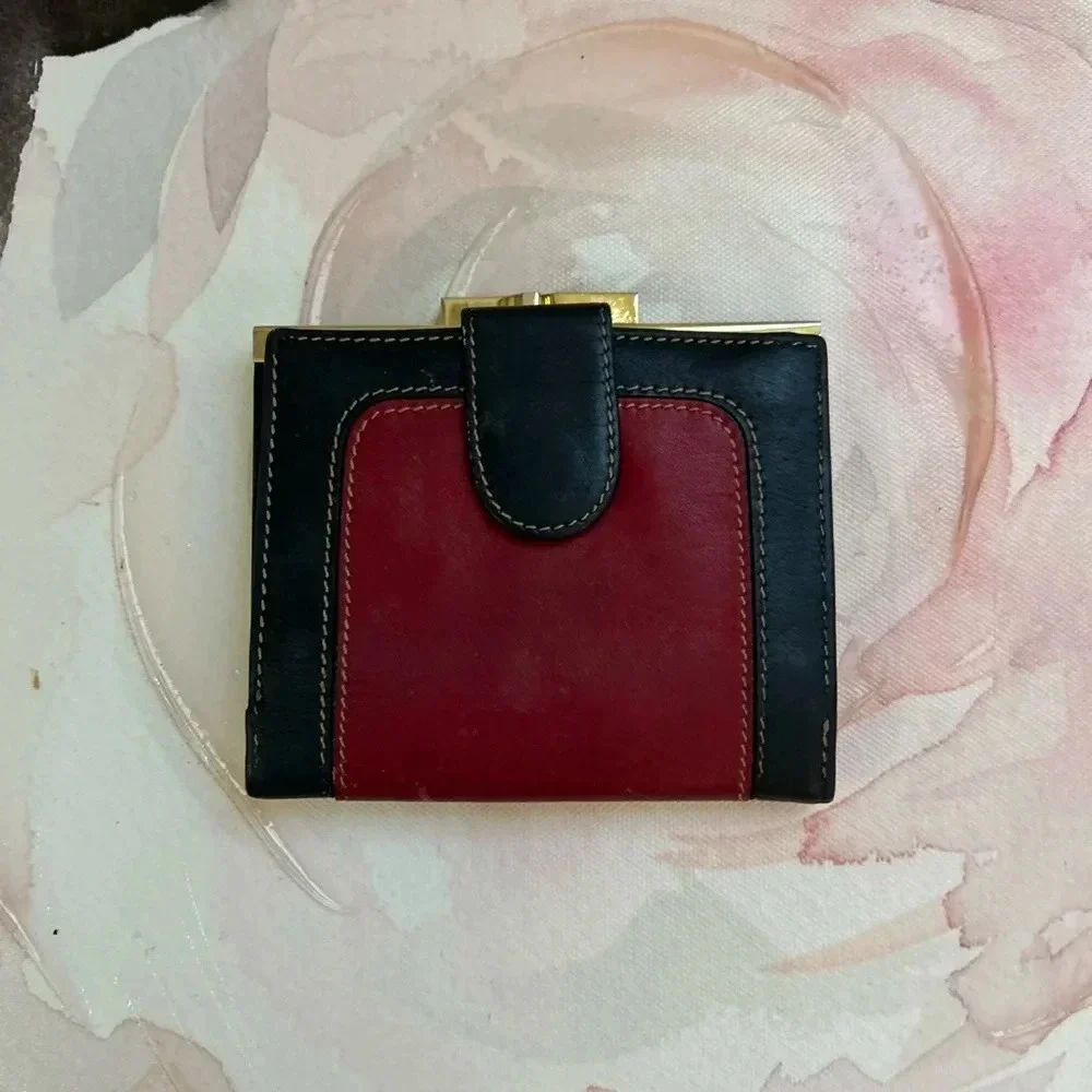 Vintage Loewe Spain black and Red Leather Women's Wallet